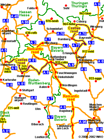 Road map Frankfurt - Bayreuth - Munchen 439-9,  2000 WHO